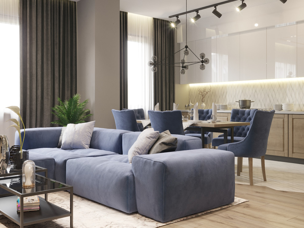 Гостиная-кухня, минимализм, 2019