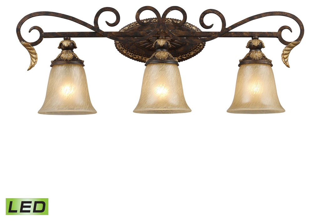 Regency 3-Light LED Vanity, Burnt Bronze and Gold Leaf
