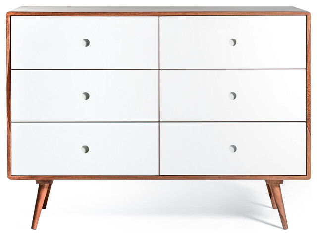 Ingrid Mid Century Modern Dresser With 6 Drawers, White