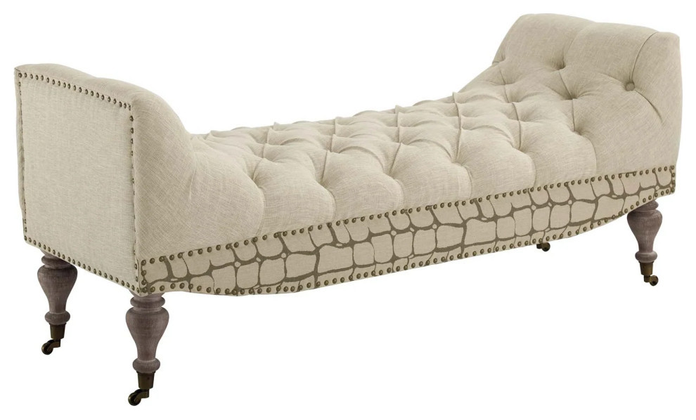 Lana Beige Vintage French Upholstered Fabric Bench - Traditional ...