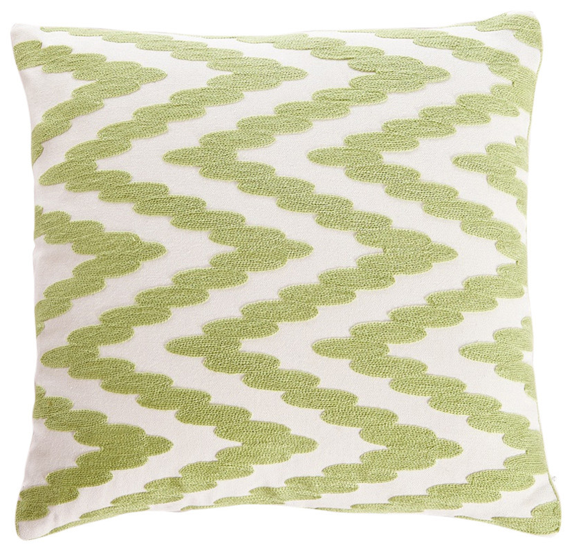 Embroidered Chevron Dots Throw Pillow, Green, 18"x18"