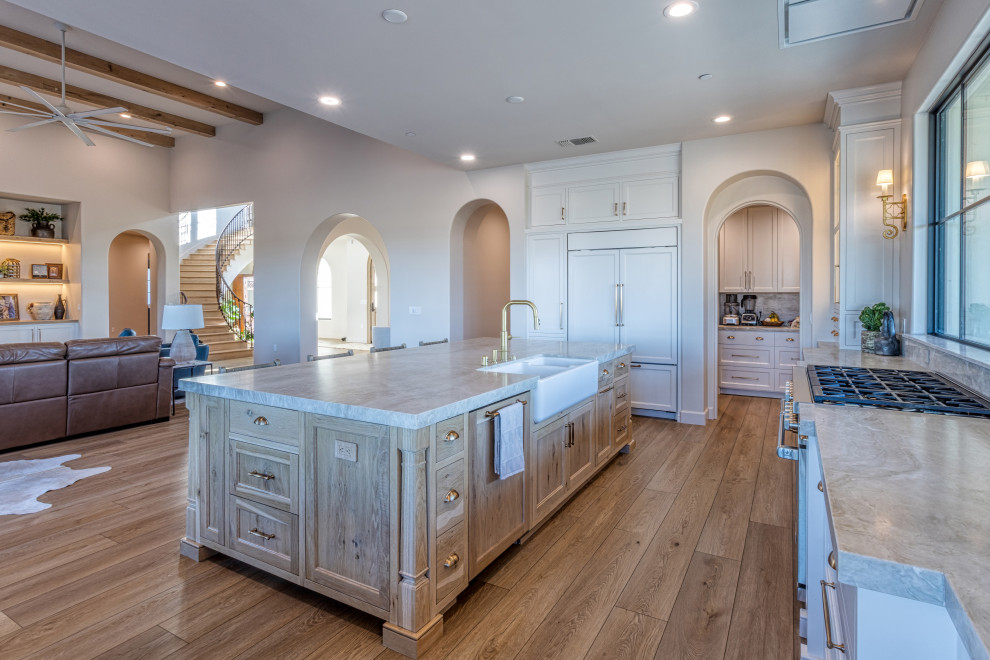 Kitchen Island Opening to the Great Room | Tuscan Farmhouse