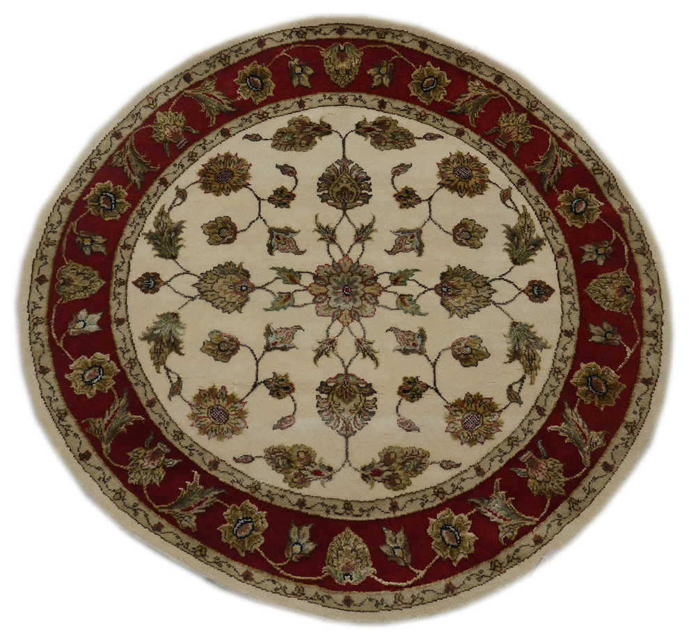 4'X4' Oriental Rug, Round Rajasthan Hand Knotted Wool And Silk Rug Sh10616