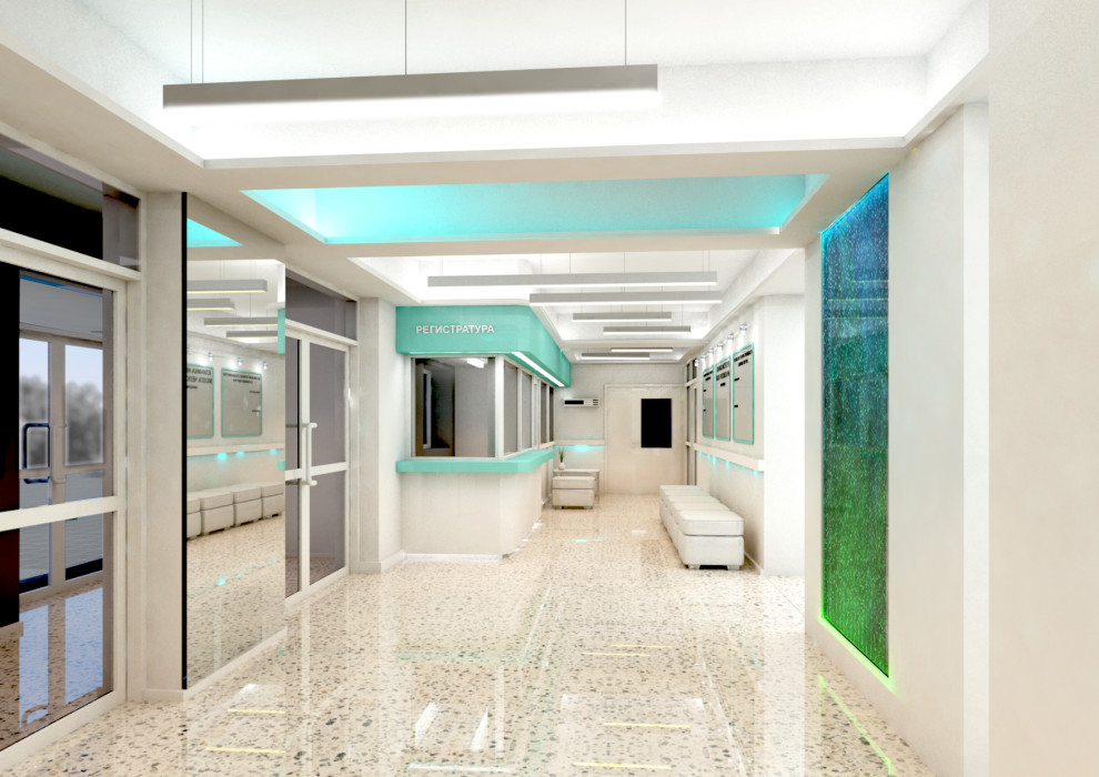 Интерьеры входных групп корпуса ЛКК -Институт мозга человека им. Н.П. Бехтеревой