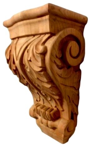 14 Hand Carved Acanthus Leaf Design Cherry Wood Corbel Bracket