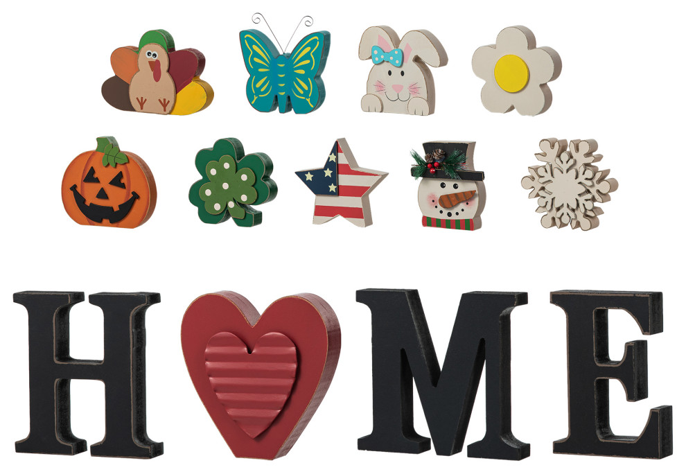 Wooden Interchangeable HOME Tabletop Sign Traditional Holiday