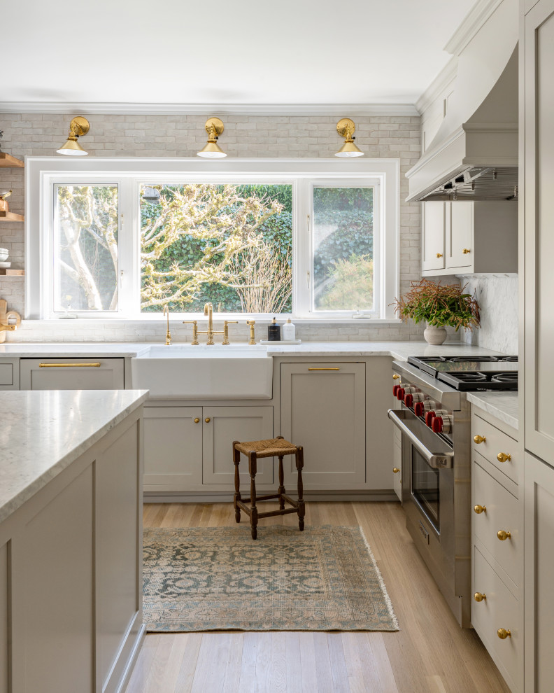 Example of a transitional kitchen design in Seattle