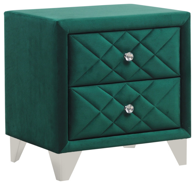 2 Drawer Velvet Upholstered Nightstand Contemporary Nightstands And