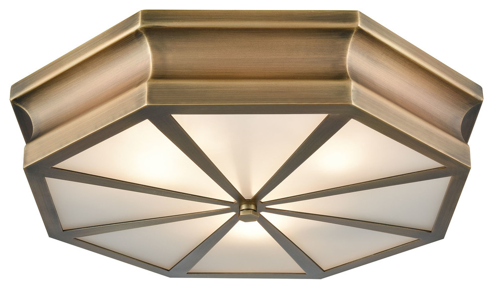 Art Deco 3 Light Flush Mount in Classic Brass Finish Transitional