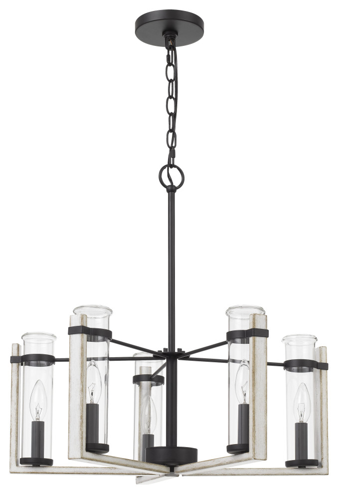 22" Metal Chandelier, White Washed
