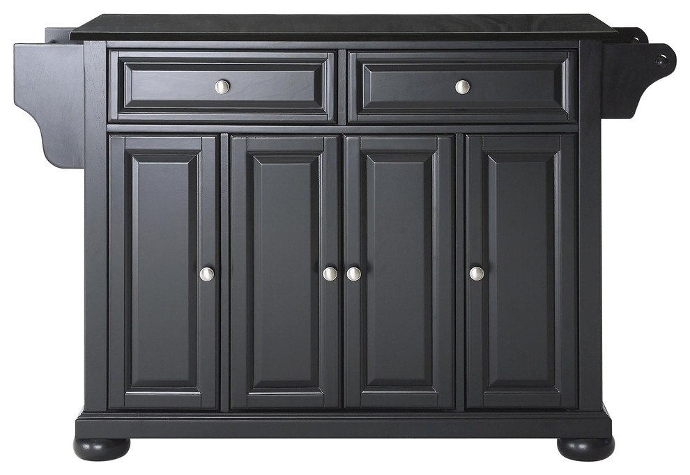 Alexandria Solid Black Granite Top Kitchen Island, Black