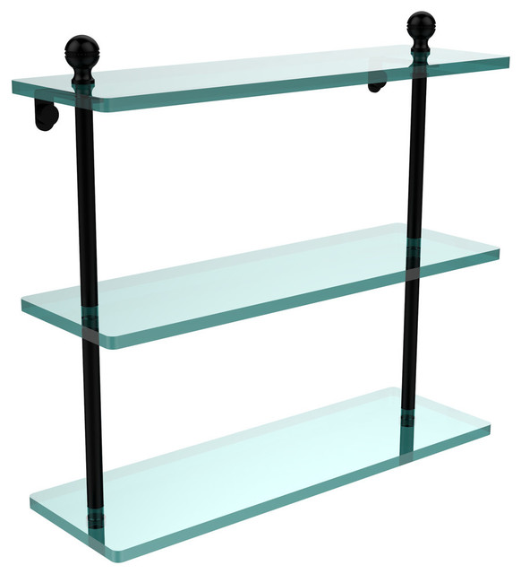 MA5/16BKM Mambo Collection 16" Triple Tiered Glass Shelf, Matte Black