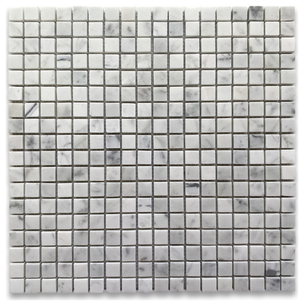 Carrara White Marble 5/8" Grid Square Mosaic Tile Honed Venao Bianco, 1 sheet