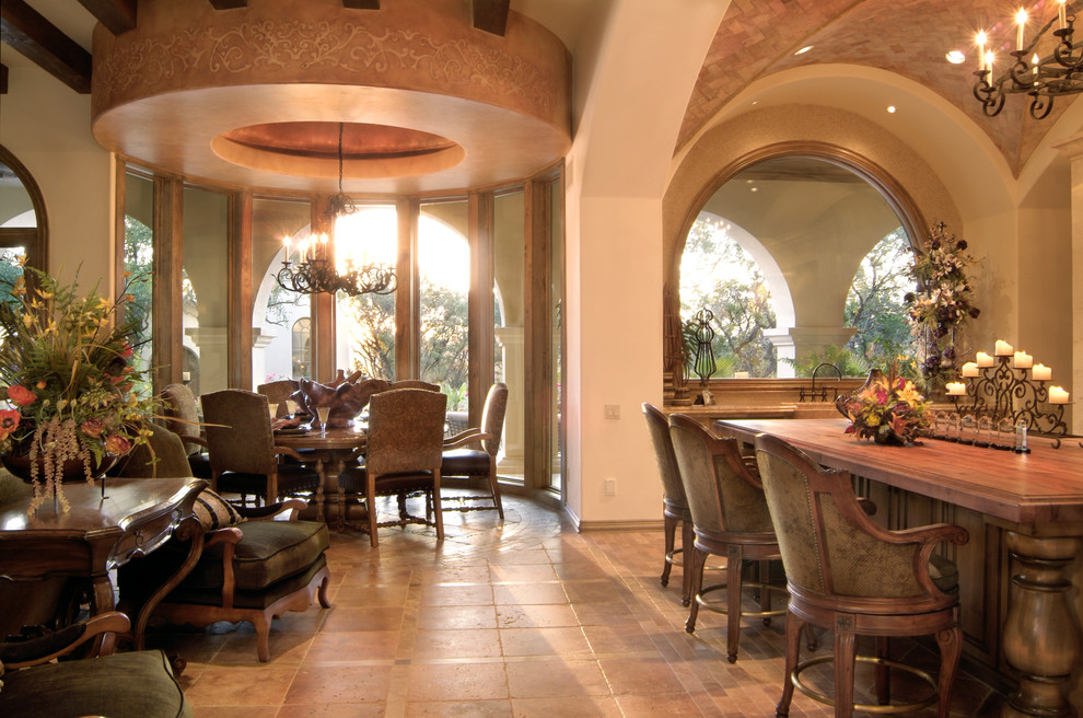 Design ideas for a mediterranean dining room in Austin.