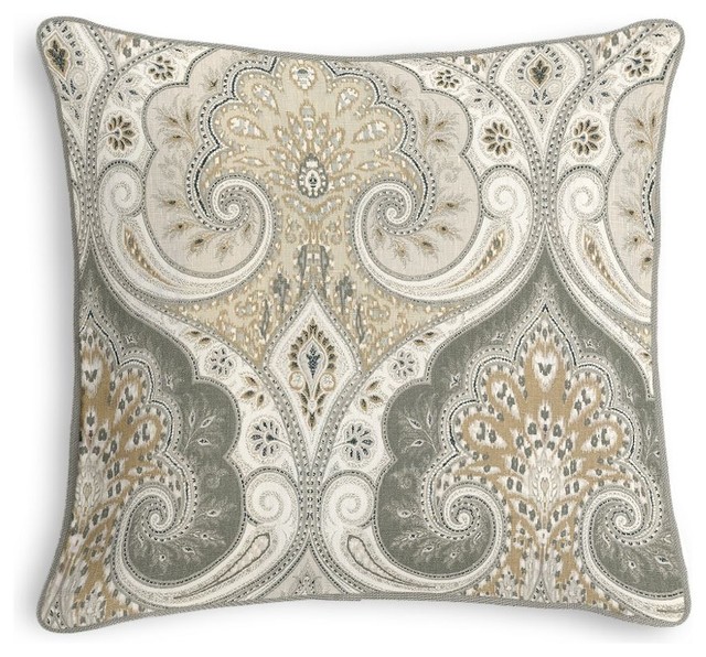 Gray and Tan Paisley Damask Throw Pillow Traditional Decorative
