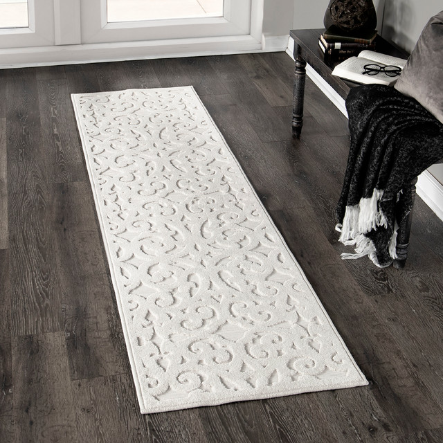 Orian Boucle Indoor/Outdoor Seaborn High-Low Area Rug, Ivory, 1'11"x7'6" Runner