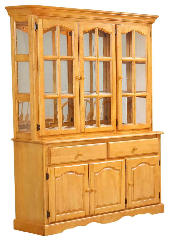 Sunset Trading Treasure Buffet and Lighted Hutch Light Oak