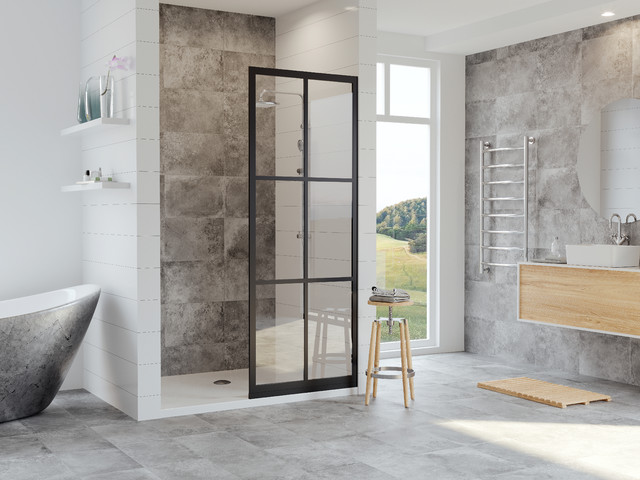 Gridscape Series Factory Window Fixed Framed Shower Screen Black 24 X80