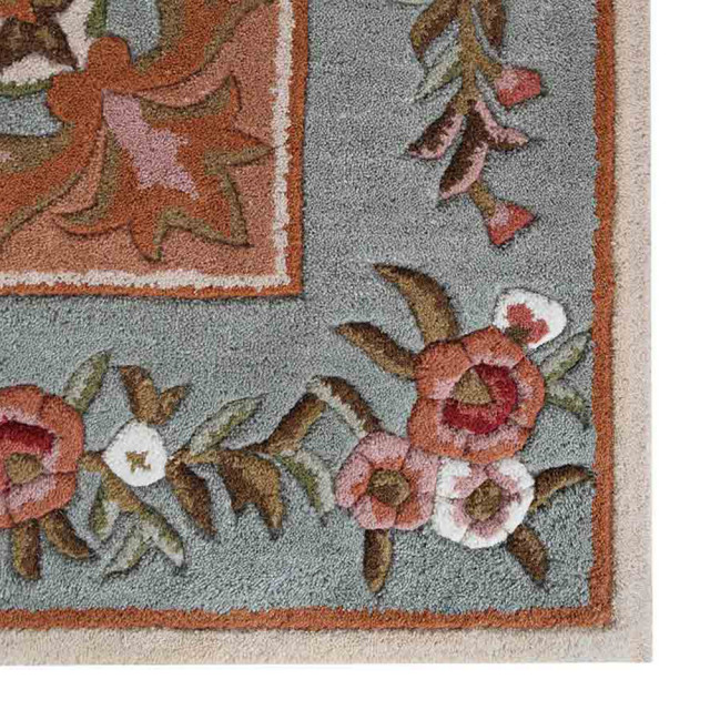 Hand Tufted Wool Area Rug Floral Beige Light Blue, [Rectangle] 5'x8 ...