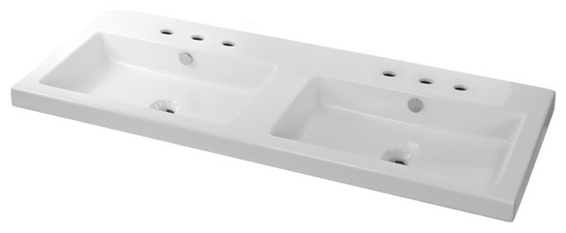 Rectangular Double Wall Mounted, or Built-In Ceramic Sink - Modern