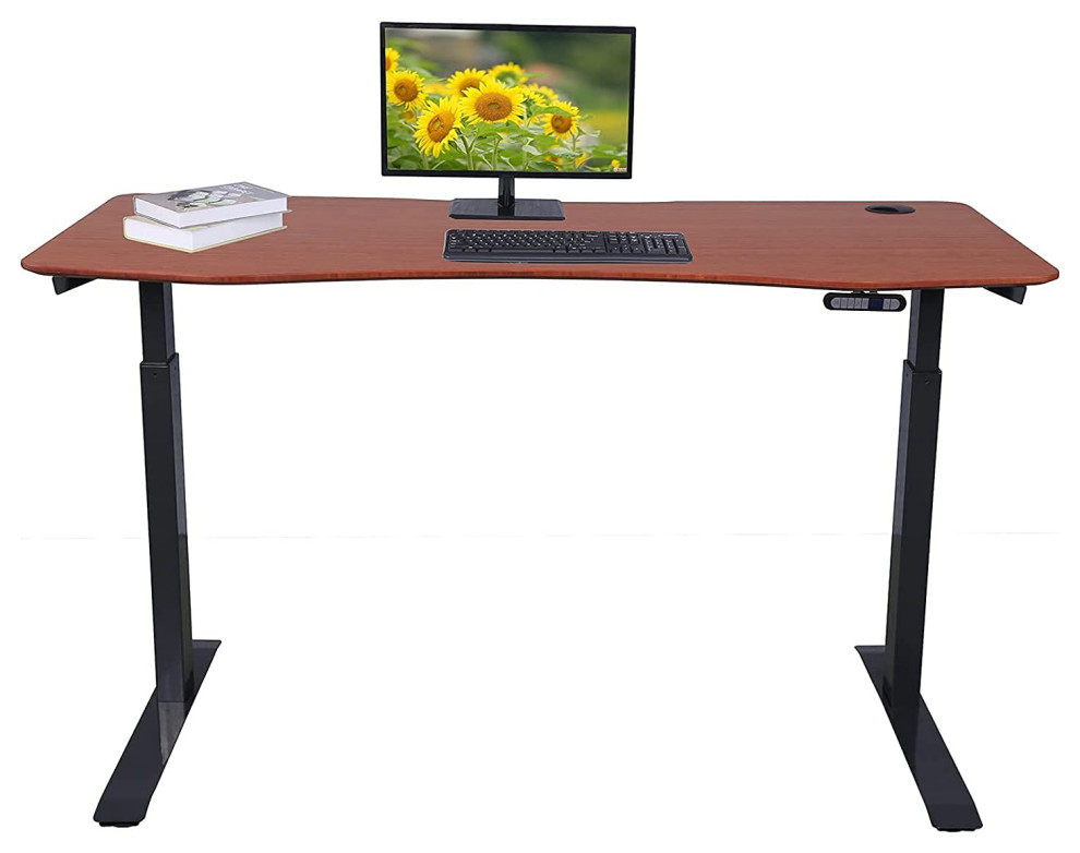 Modern Electric Desk, Large Work Top With Beveled Edges & Grommets, Bamboo