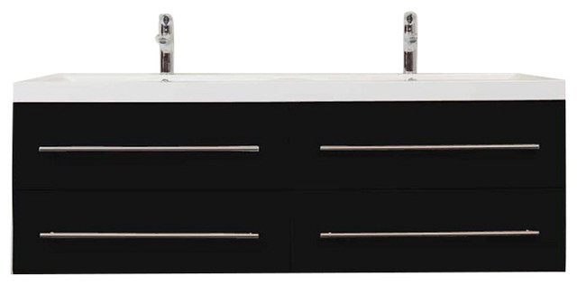Emotion Persepolis Bathroom Furniture, 144 cm, Black Semi-Gloss