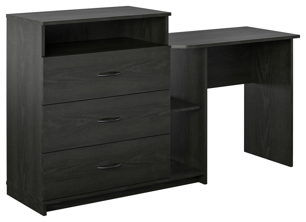 Ameriwood Home Suli 3in1 Media Dresser and Desk Combo, Black Oak