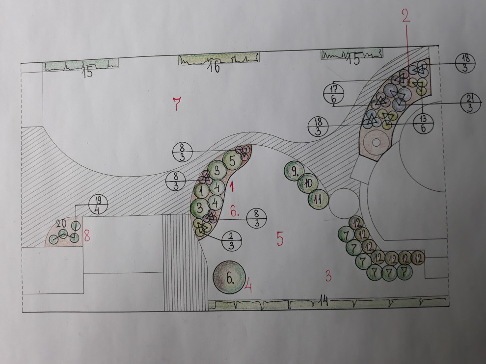 Планировочная концепция и дендроплан выполнены на уже обжитом участке с дорожкам