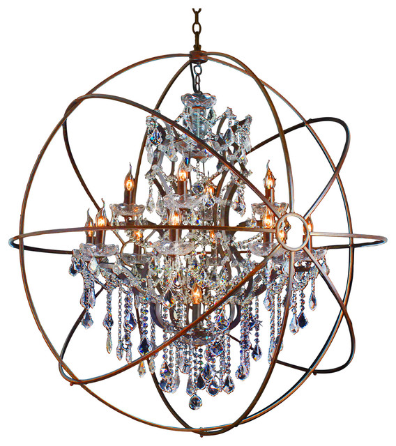 Solaris 25 Light Antique Copper Crystals Oversized Chandelier 48 Solaris 25 Light Antique Copper Crystals Oversized Chandelier