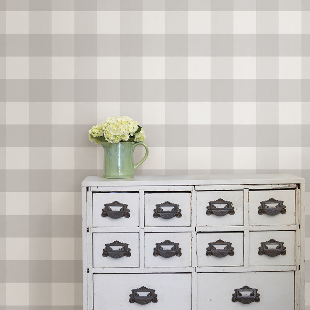 WallPops Farmhouse Gray Plaid Peel and Stick Wallpaper Farmhouse