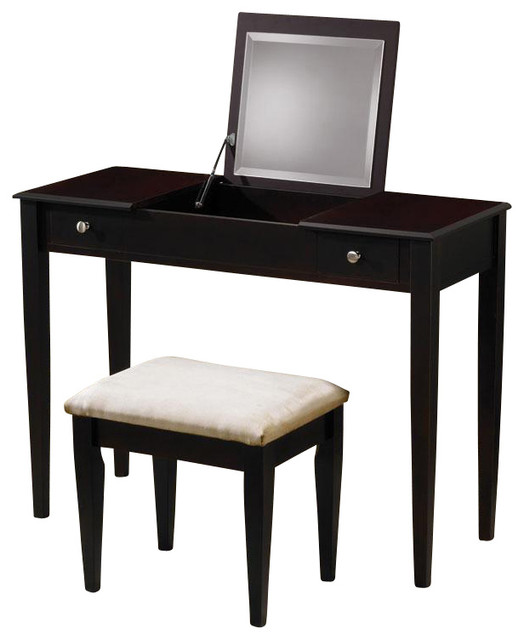 Flip Top Vanity Stool Set Fabric Seat Cappuccino Dresser Mirror Make Flip Top Vanity Stool Set Fabric Seat Cappuccino Dresser Mirror Make Up Table Contemporary Bedroom Makeup Vanities By Flatfair
