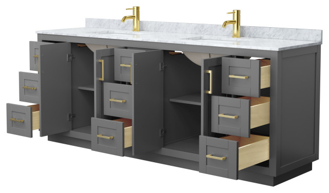Miranda 84" Double Bathroom Vanity in Gray with White Carrara Marble ...