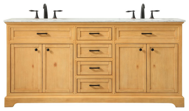 Elegant VF15072DNW 72" Double Bathroom Vanity, Natural Wood ...