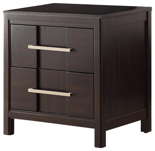 Bowery Hill 2 Drawers Transitional Solid Wood Nightstand in Espresso ...