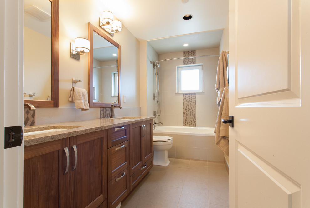 Transitional bathroom in Vancouver with an undermount sink.