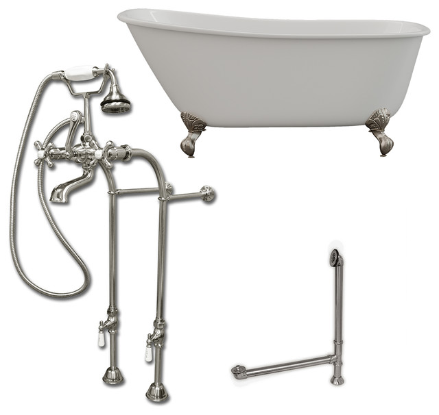Cast Iron Swedish Slipper Tub 58"x30", No Faucet Drillings Package