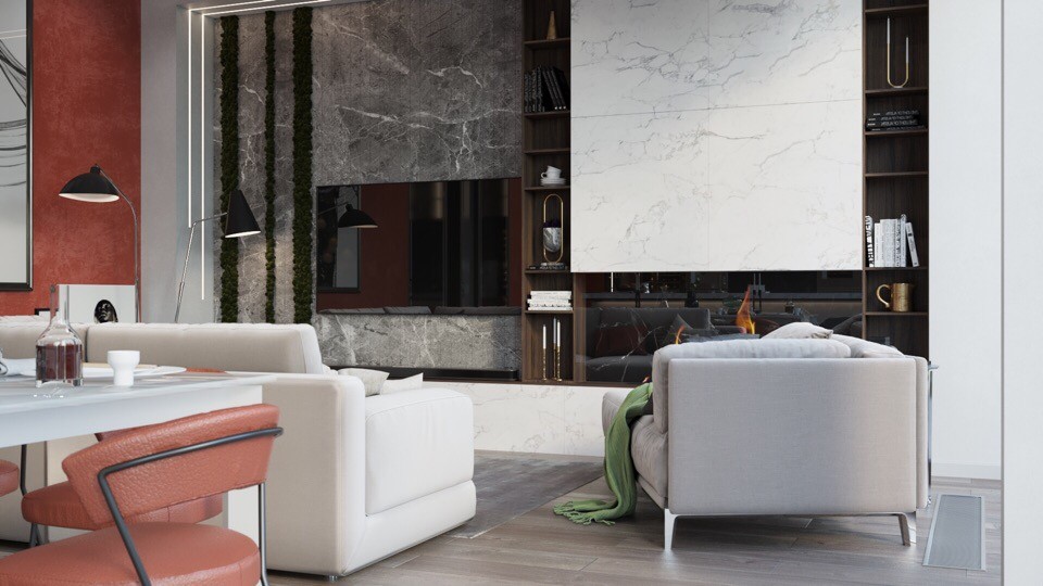 Кухня-гостиная в загородном доме в Подмосковье