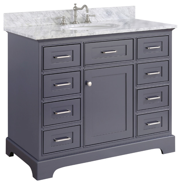 Aria Bath Vanity, Base: Charcoal Gray, 42", Top: Carrara Marble