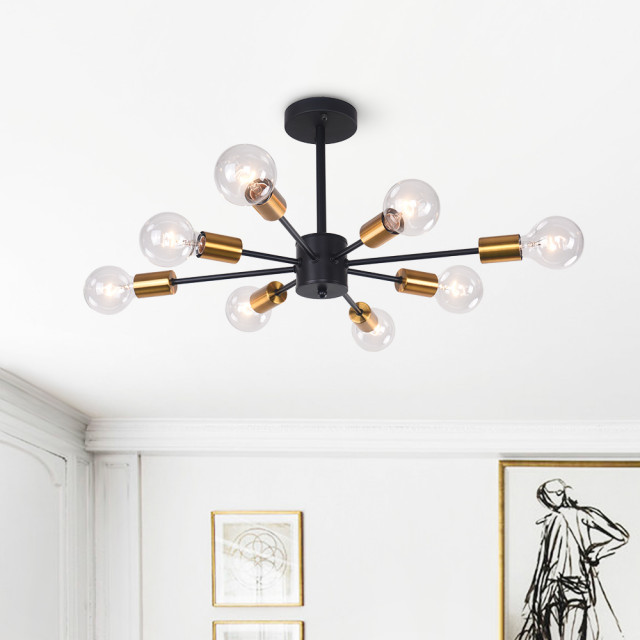 8 Light Sputnik Semi Flush Mount - Midcentury - Flush-mount Ceiling ...