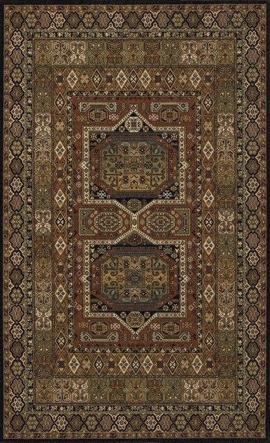 European Persian Garden Area Rug, Rectangle, Black, 8'x10'