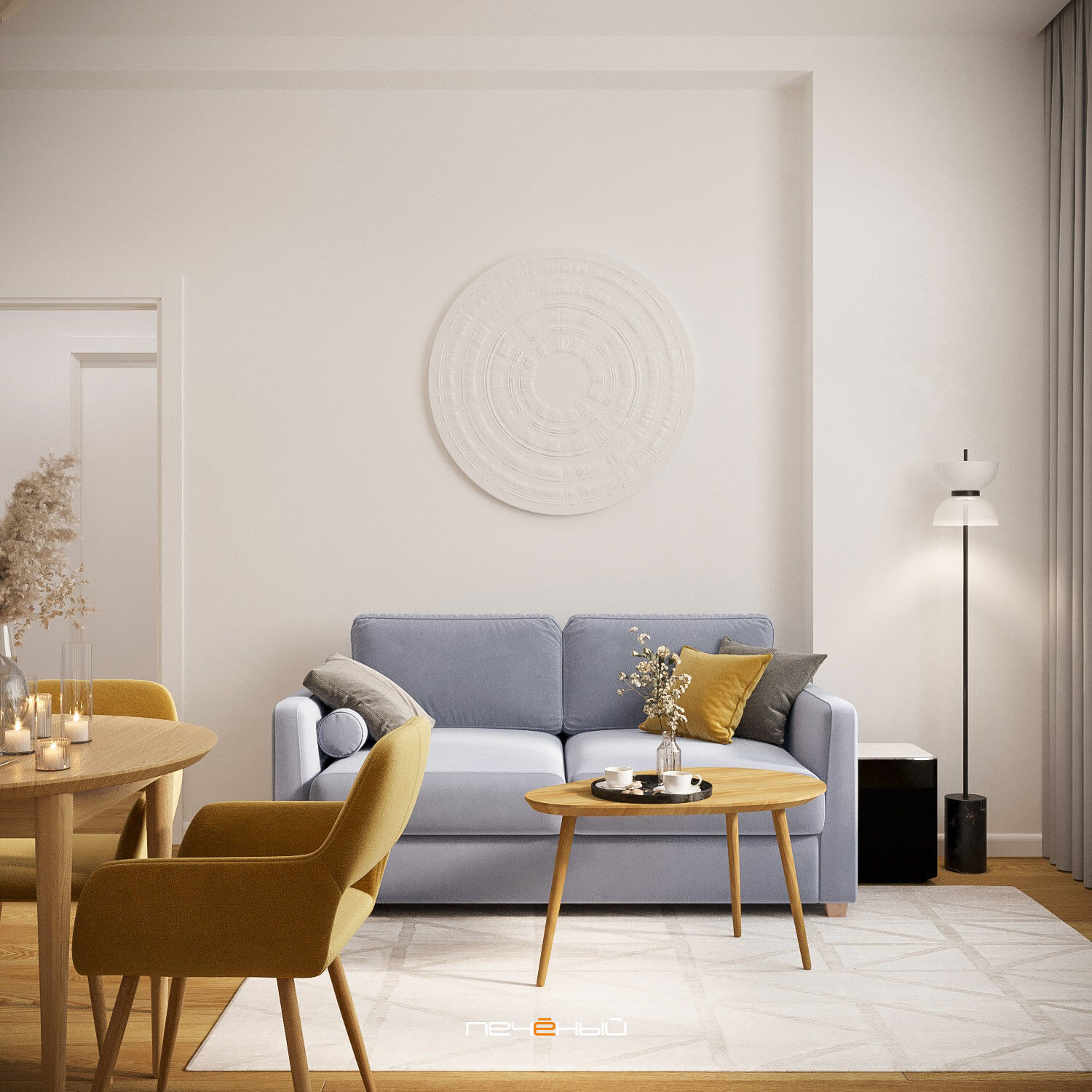 2025 Дизайн 1-комнатной квартиры 55 м² в современном стиле, Москва, ЖК Лица