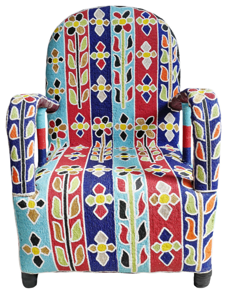 Floral Striped Yoruba Beaded Chair Contemporary Armchairs And