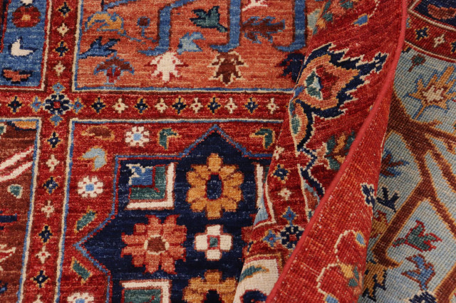 Oriental Ziegler Georgian Rust Blue Hand-Knotted Wool Rug - 9'0'' x 11 ...