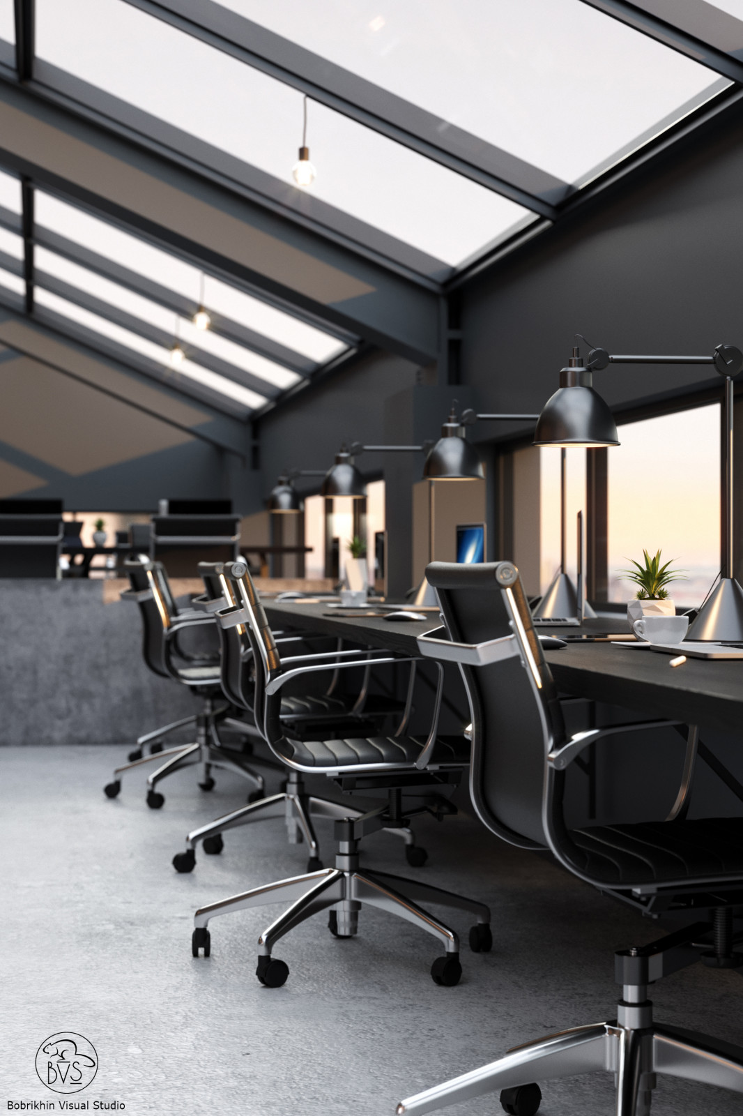 Office interior with the view of Manhattan