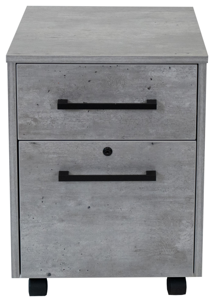 Modern Two Drawer Wood Laminate File Fully Assembled, Concrete