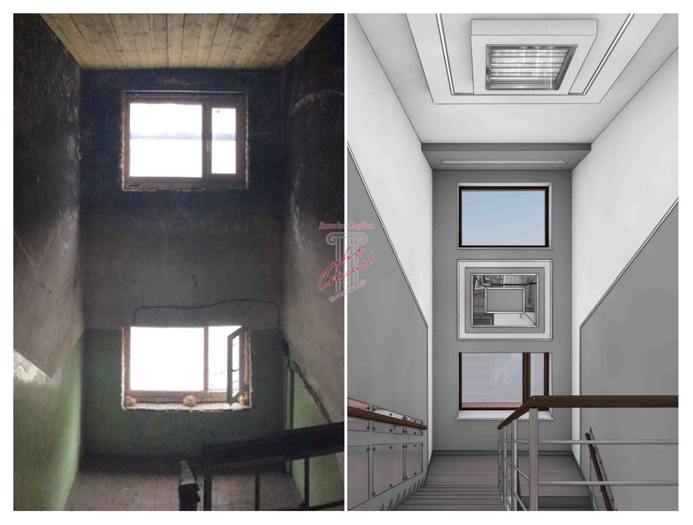 Дизайн-проект офисного здания. До и после. Визуализация.