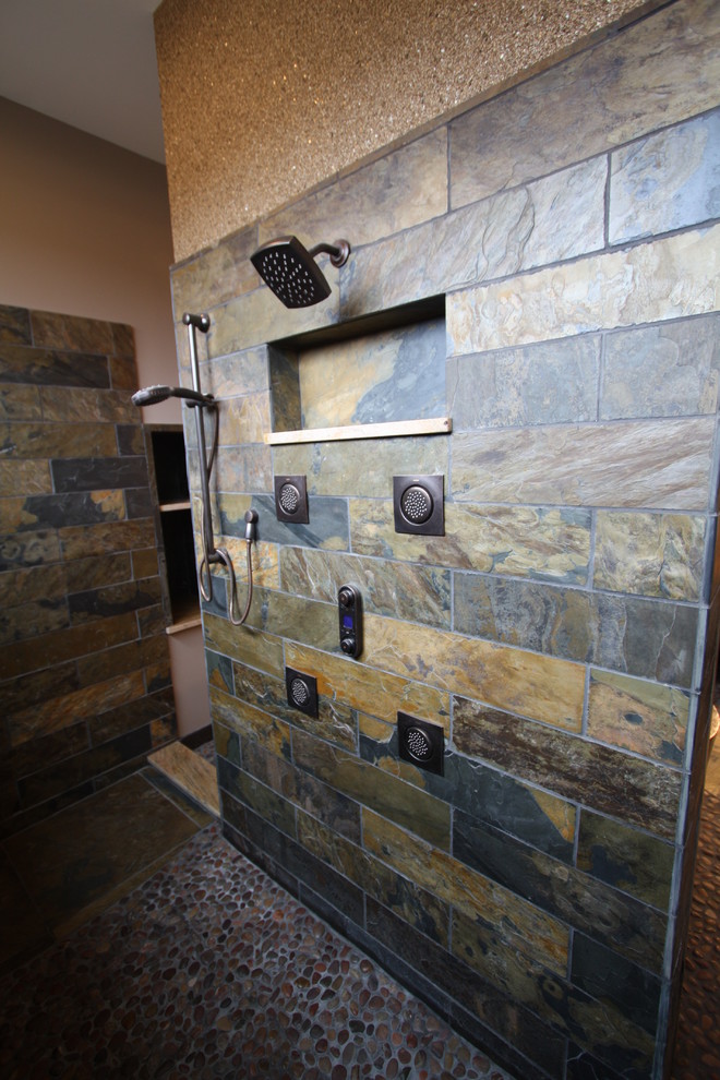 Design ideas for a country bathroom in Cleveland with slate.
