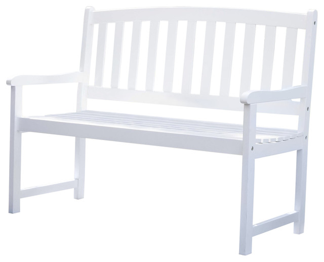 5 Ft Wood Garden Bench With Curved Slat Back And Armrests In White