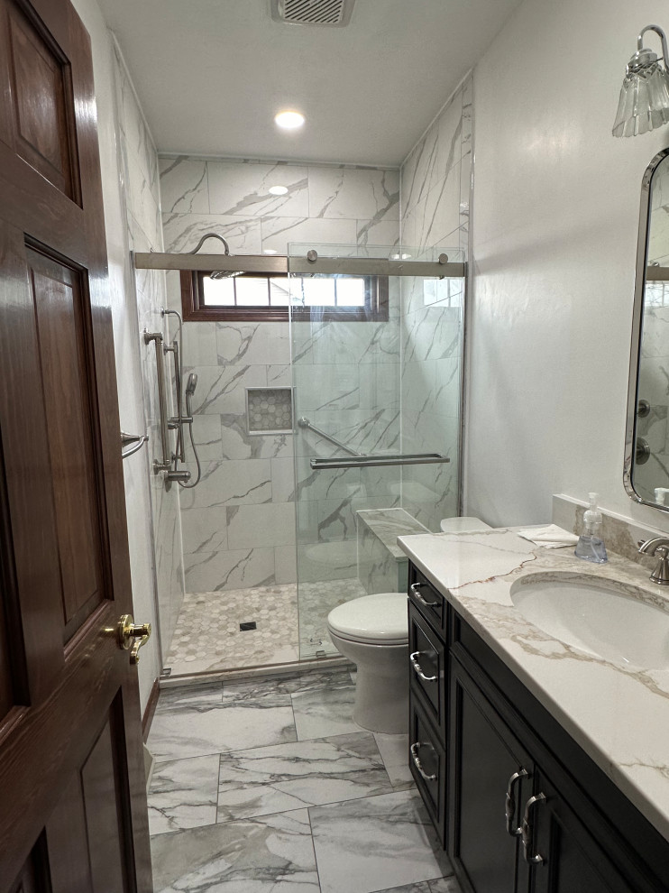 Marble- Look Walk - In Shower & Bathroom Renovation