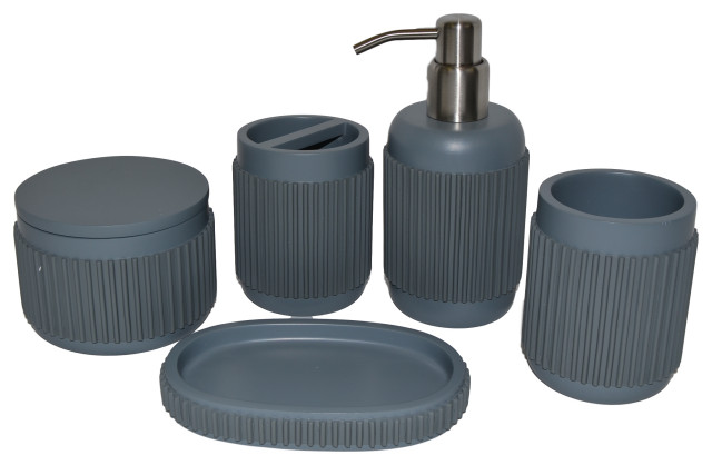 Elegant Bathroom Accessory Set | Ribbed Gray - Transitional - Bathroom ...